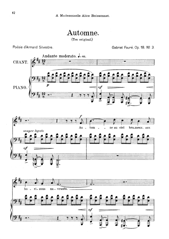 Automne Op.18 No.3 (Gesang mittel + Klavier) (Klavier  Gesang mittel) von Gabriel Faur eacute 
