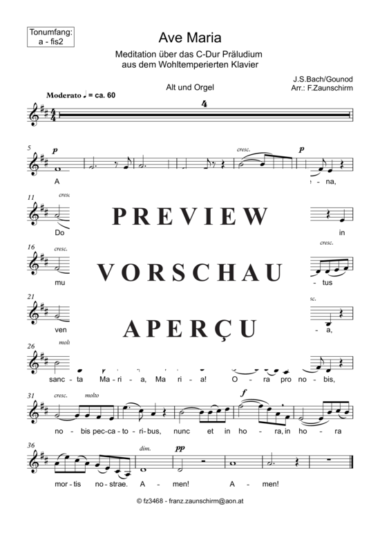 Ave Maria a - fis2 (Alt Solo + Orgel-Playback) (Orgel  Gesang) von Bach Gounod (Zaunschirm)