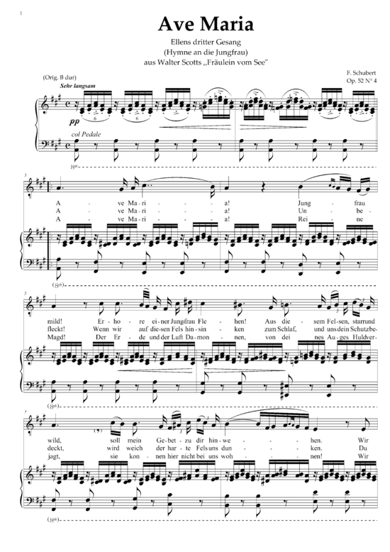 Ave Maria (Ellens Gesang III) D. 839 in A-Dur (Gesang mittel + Klavier) (Klavier  Gesang mittel) von Schubert Franz