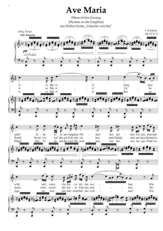 Ave Maria (Ellens Gesang III) D. 839 in C-Dur (Gesang hoch + Klavier) (Klavier  Gesang hoch) von Schubert Franz