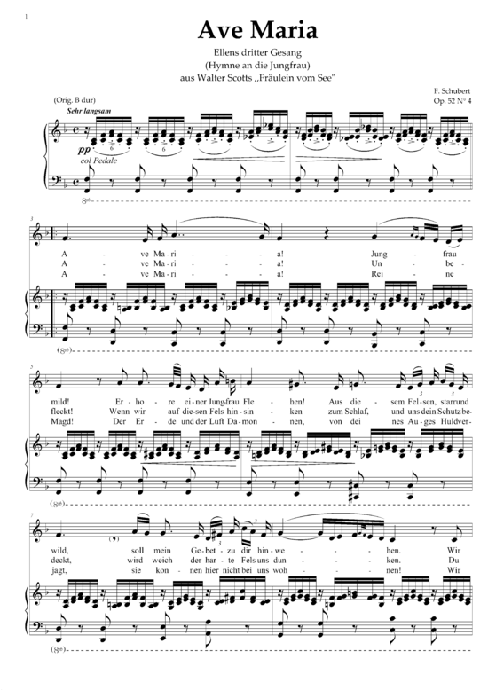 Ave Maria (Ellens Gesang III) D. 839 in F-Dur (Gesang tief + Klavier) (Klavier  Gesang tief) von Schubert Franz
