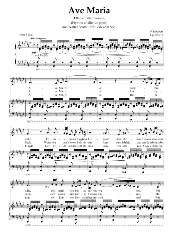 Ave Maria (Ellens Gesang III) D. 839 in Fis-Dur (Gesang tief + Klavier) (Klavier  Gesang tief) von Franz Schubert