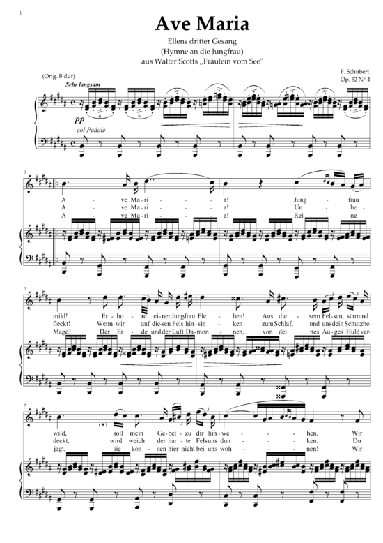 Ave Maria (Ellens Gesang III) D 839 in H-Dur (Gesang hoch + Klavier) (Klavier  Gesang hoch) von Franz Schubert