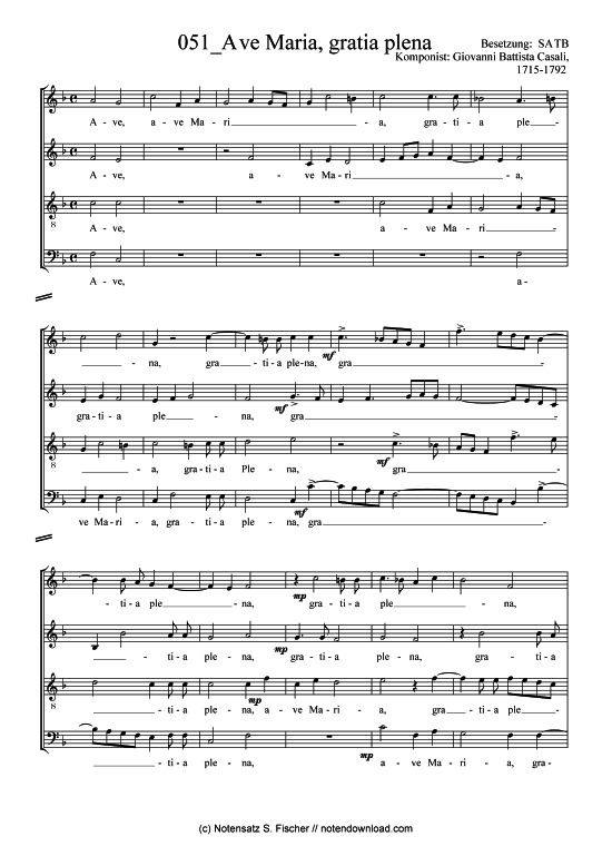 Ave Maria gratia plena (Gemischter Chor) (Gemischter Chor) von Giovanni Battista Casali 1715-1792 