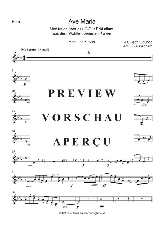 Ave Maria (Horn Solo + Klavier-Playback) (Horn in F + Klavier) (Klavier  Horn) von Johann Sebastian Bach Charles Gounod