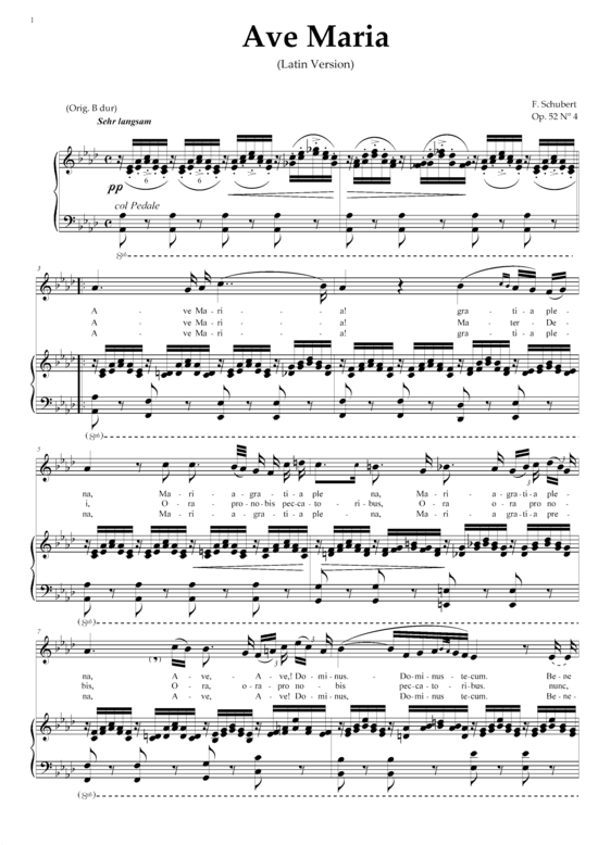 Ave Maria in As-Dur (Gesang mittel + Klavier) (Klavier  Gesang mittel) von Schubert Franz