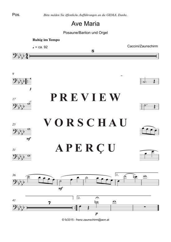 Ave Maria (Posaune Solo + Orgel-Playback) (Orgel  Posaune) von Giulio Caccini (Zaunschirm)