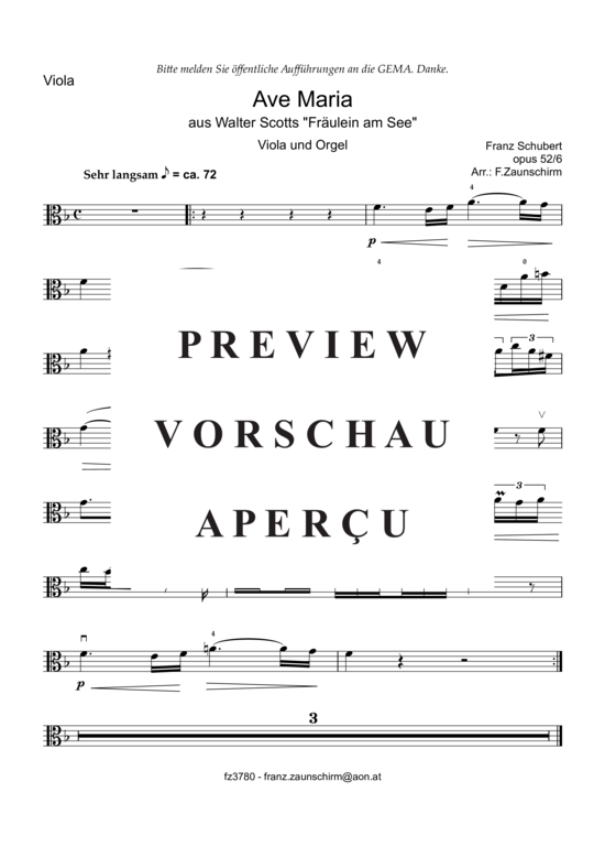 Ave Maria (Viola Solo + Orgel-Playback) (Viola + Orgel) (Orgel  Viola) von Franz Schubert (Zaunschirm)