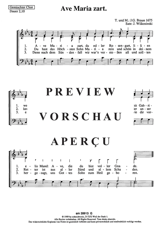 Ave Maria zart (Gemischter Chor) (Gemischter Chor) von J.G. Braun (Weihnachtslied)