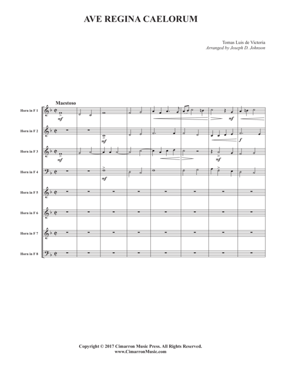 Ave regina caelorum (Horn Ensemble 1-8 H ouml rner in F) (Ensemble (Blechbl ser)) von Tomas Luis De Victoria