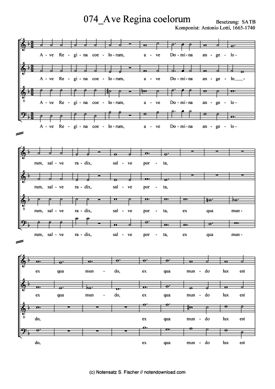 Ave Regina coelorum (Gemischter Chor) (Gemischter Chor) von Antonio Lotti 1665-1740 