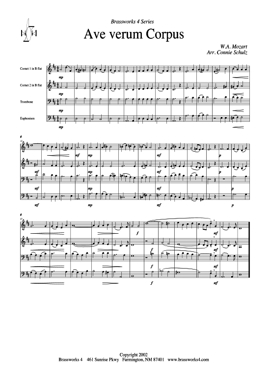 Ave verum Corpus (2xTromp in B Horn in F (Pos) Pos) (Quartett (Blech Brass)) von W. A. Mozart