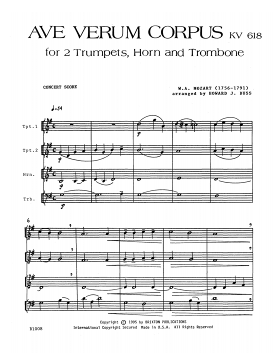 Ave Verum Corpus (Blechbl serquartett TTHP) (Quartett (Blech Brass)) von W. A. Mozart 