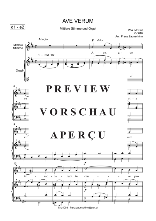 Ave verum (Gesang mittel + Orgel) (Orgel  Gesang) von Wolfgang Amadeus Mozart