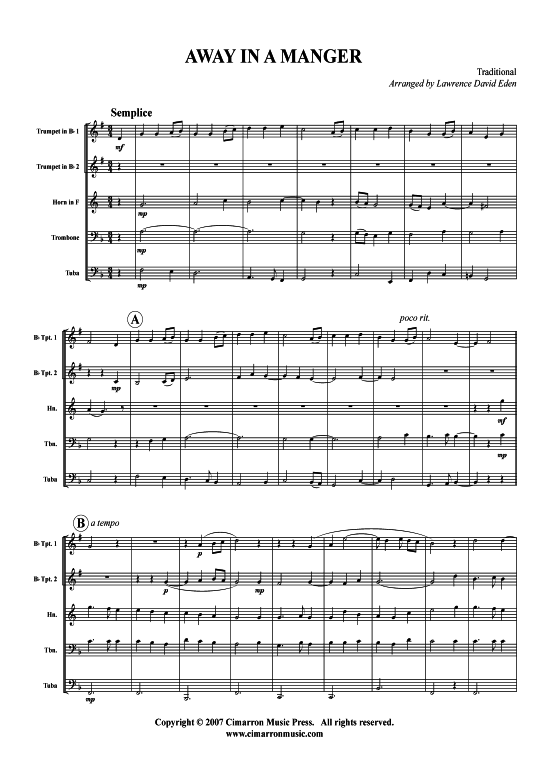 Away in a Manger (Blechbl auml serquintett) (Quintett (Blech Brass)) von Weihnachten