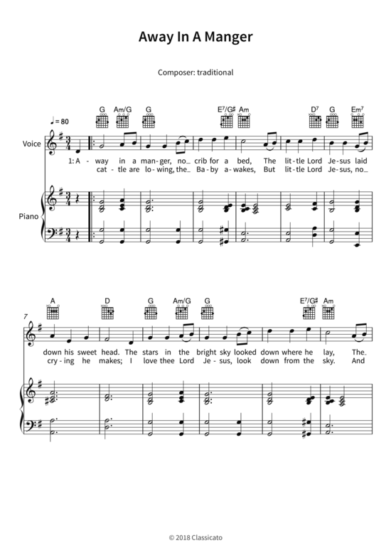 Away In A Manger (Gesang + Klavier Gitarre) (Klavier  Gesang) von traditional