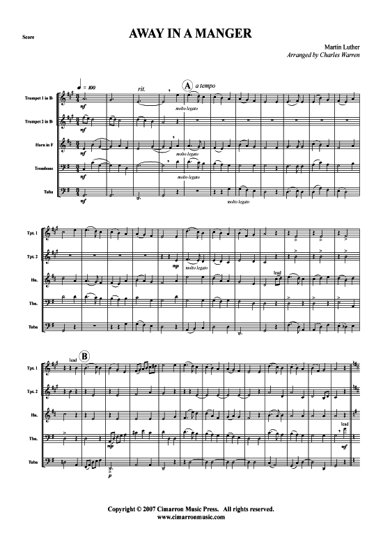 Away in the Manger (Blechbl auml serquintett) (Quintett (Blech Brass)) von Weihnachten