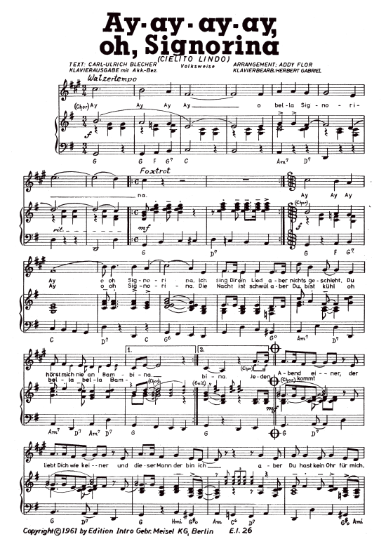 Ay-ay-ay-ay oh Signorina (Klavier + Gesang) (Klavier Gesang  Gitarre) von Gerd B ouml ttcher
