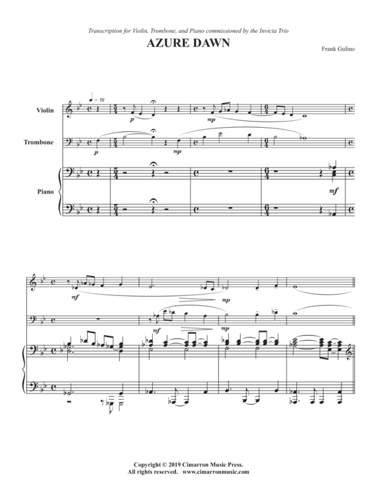 Azure Dawn (Violine Posaune + Klavier) (Trio (Klavier  2 St.)) von Frank Gulino