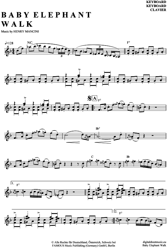 Baby Elephant Walk (Keyboard) (Keyboard) von Henry Mancini (mit ausnotierten Soli)
