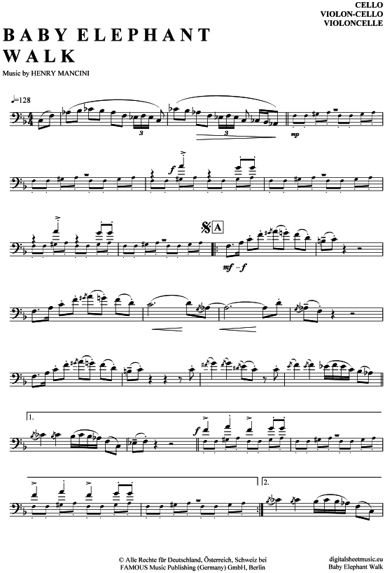 Baby Elephant Walk (Violon-Cello) (Violoncello) von Henry Mancini