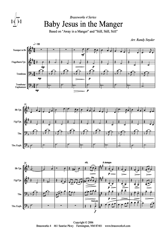 Baby Jesus in the Manger (2xTromp in B Horn in F (Pos) Pos) (Quartett (Blech Brass)) von Weihnachten (arr. Randy Snyder)