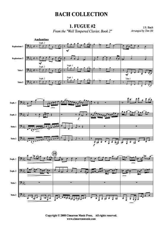 Bach Collection 4 St uuml cke (Tuba Quartett 2x Bariton 2xTuba) (Quartett (Tuba)) von J. S. Bach