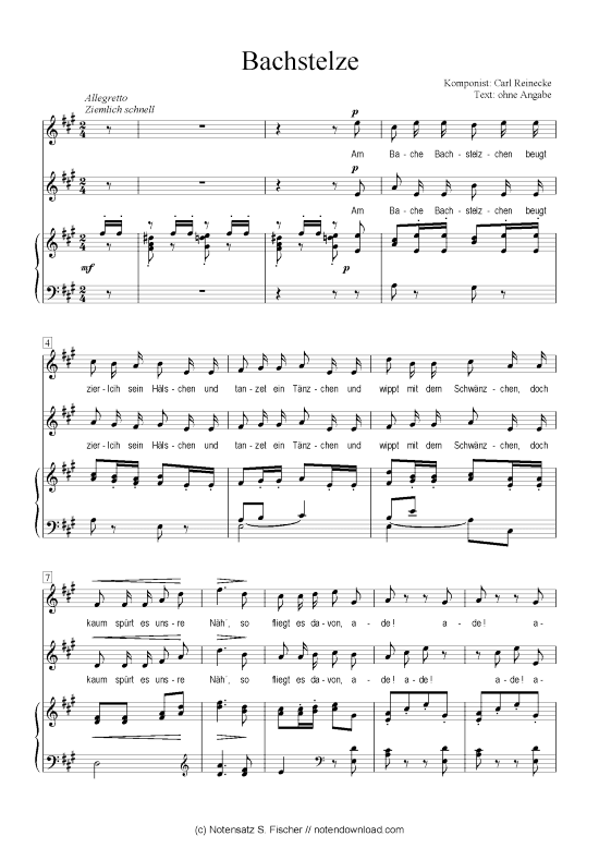 Bachstelze (Klavier + Gesang) (Klavier  Gesang) von Carl Reinecke 