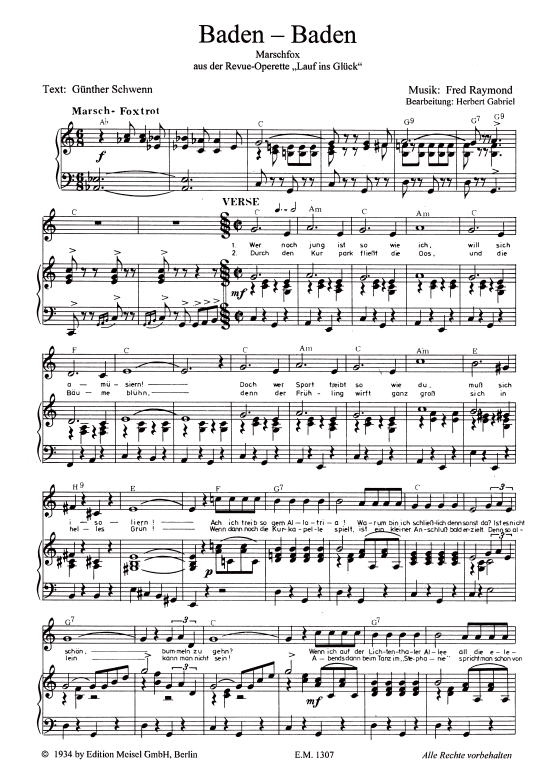 Baden-Baden (Klavier + Gesang) (Klavier Gesang  Gitarre) von aus Lauf ins Gl uuml ck (Revue-Operette)