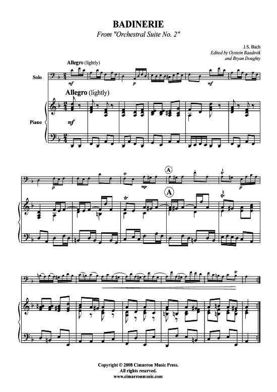 Badinerie (Bariton Pos + Klavier) (Klavier  Bariton (Posaune)) von J. S. Bach