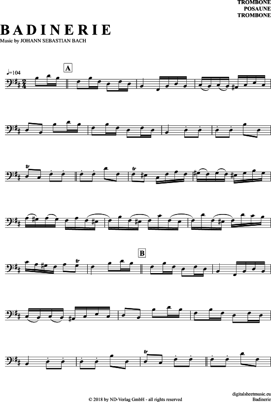 Badinerie (Posaune  Bariton) (Posaune) von Johann Sebastian Bach