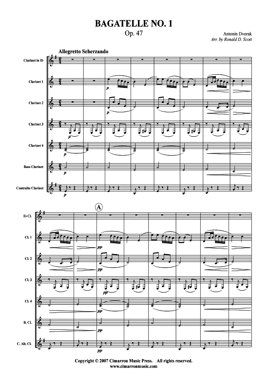 Bagatelle Nr. 1 (Klarinetten-Chor) (Ensemble (Holzbl ser)) von Antonin Dvorak