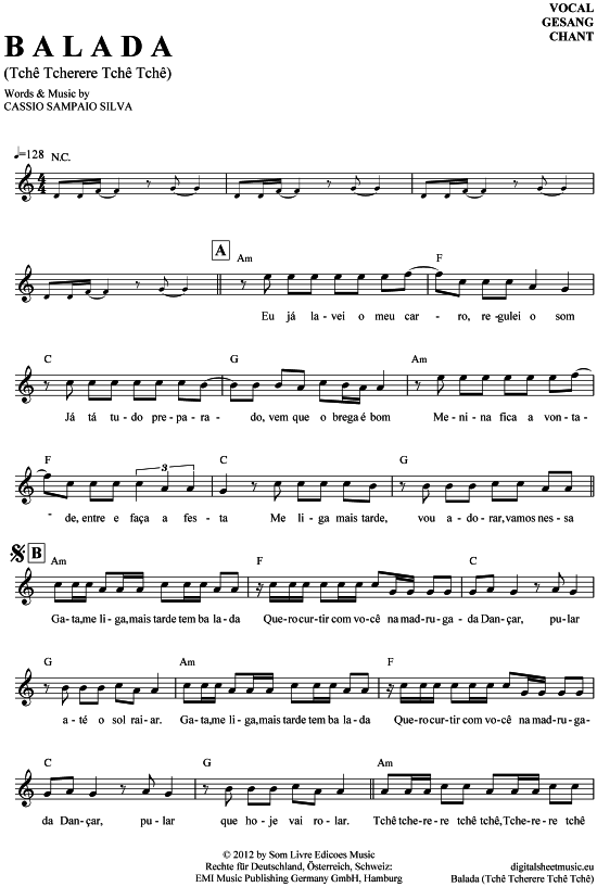 Balada (Tche Tcherere Tche Tche) (Gesang) (Gesang  Akkorde) von Gusttavo Lima