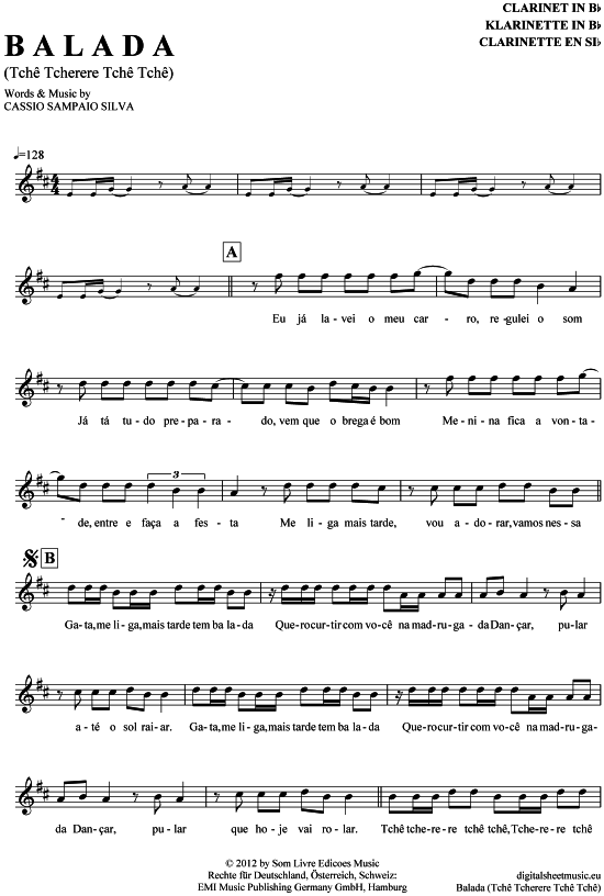 Balada (Tche Tcherere Tche Tche) (Klarinette in B) (Klarinette) von Gusttavo Lima