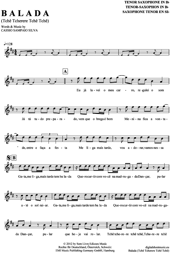 Balada (Tche Tcherere Tche Tche) (Tenor-Sax) (Tenor Saxophon) von Gusttavo Lima