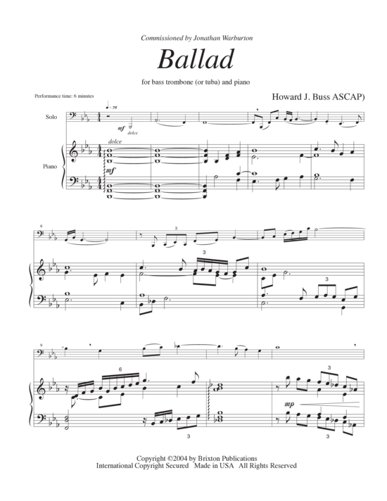 Ballad (Bassposaune Tuba und Klavier) (Klavier  Bass Posaune) von Howard J. Buss