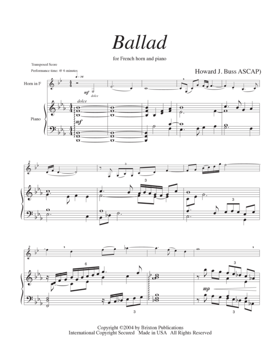 Ballad (Horn und Klavier) (Klavier  Horn) von Howard J. Buss