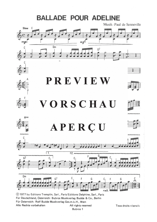 Ballade pour Adeline (Melodie + Akkorde) (Melodie  Akkorde) von Richard Clayderman