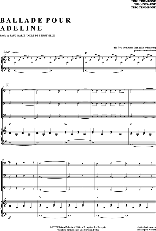 Ballade Pour Adeline (Posaunen Trio + Klavier) (Trio (Posaune)) von Richard Clayderman