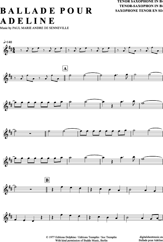 Ballade Pour Adeline (Tenor-Sax) (Tenor Saxophon) von Richard Clayderman