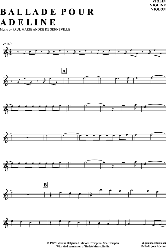 Ballade Pour Violine - Noten von Richard Clayderman in C Dur - 7130810