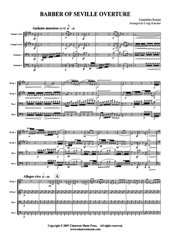 Barber of Seville Overture (2x Tromp in B Horn Pos Pos) (Quartett (Blech Brass)) von Gioachino Rossini (arr. Greg Kaucher)