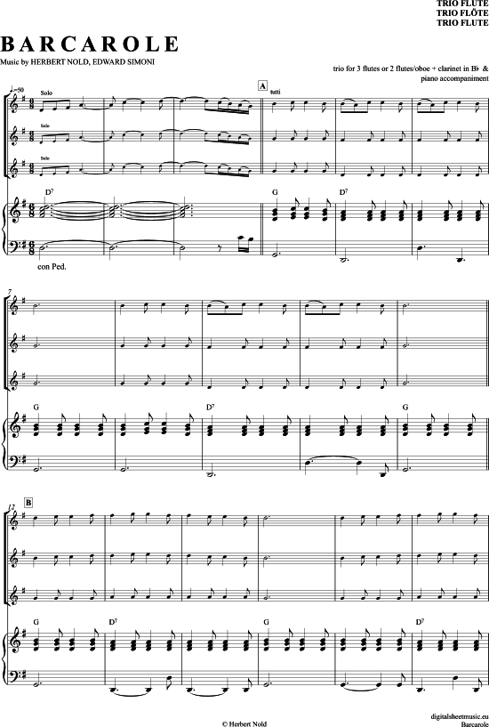 Barcarole (Fl ten Trio + Klavier) (Trio (Fl te)) von Edward Simoni