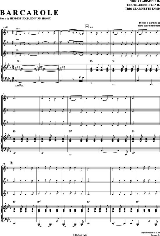 Barcarole (Klarinetten Trio + Klavier) (Trio (Klarinette)) von Edward Simoni