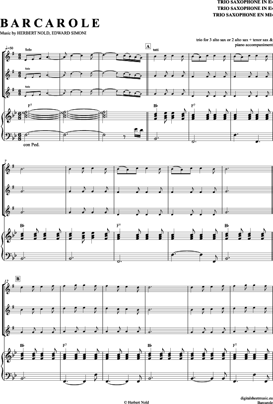 Barcarole (Saxophon Trio AAA(T) + Klavier) (Trio (Saxophon)) von Edward Simoni