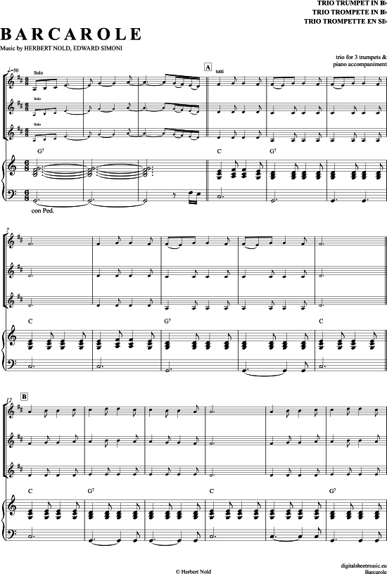Barcarole (Trompeten Trio + Klavier) (Trio (Trompete)) von Edward Simoni