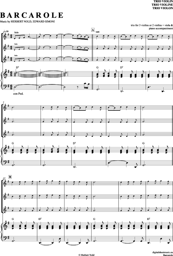 Barcarole (Violinen Trio + Klavier) (Trio (Violine)) von Edward Simoni
