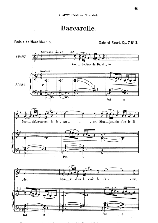 Barcarolle Op.7 No.3 (Gesang hoch + Klavier) (Klavier  Gesang hoch) von Gabriel Faur eacute 