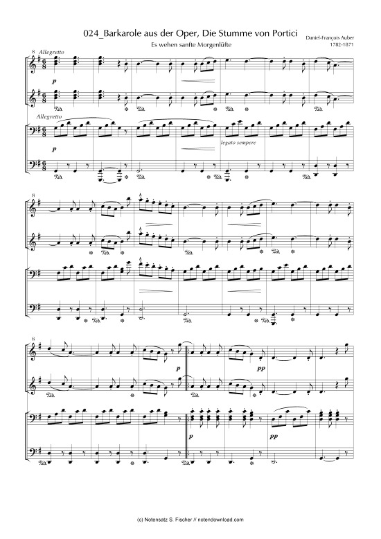 Barkarole aus der Oper Die Stumme von Portici Es wehen sanfte Morgenl fte (Klavier vierh ndig) (Klavier vierh ndig) von Daniel-Fran ois Auber 1782-1871 