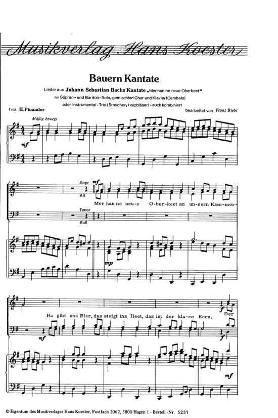Bauern Kantate (Gemischter Chor) (Gemischter Chor) von J. S. Bach